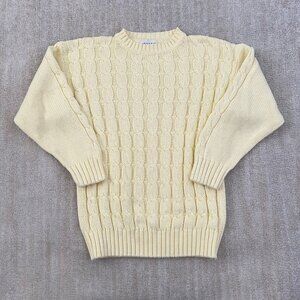 Vintage L. Magnin Crewneck Chunky Cable Knit Butter Yellow Cotton Sweater M